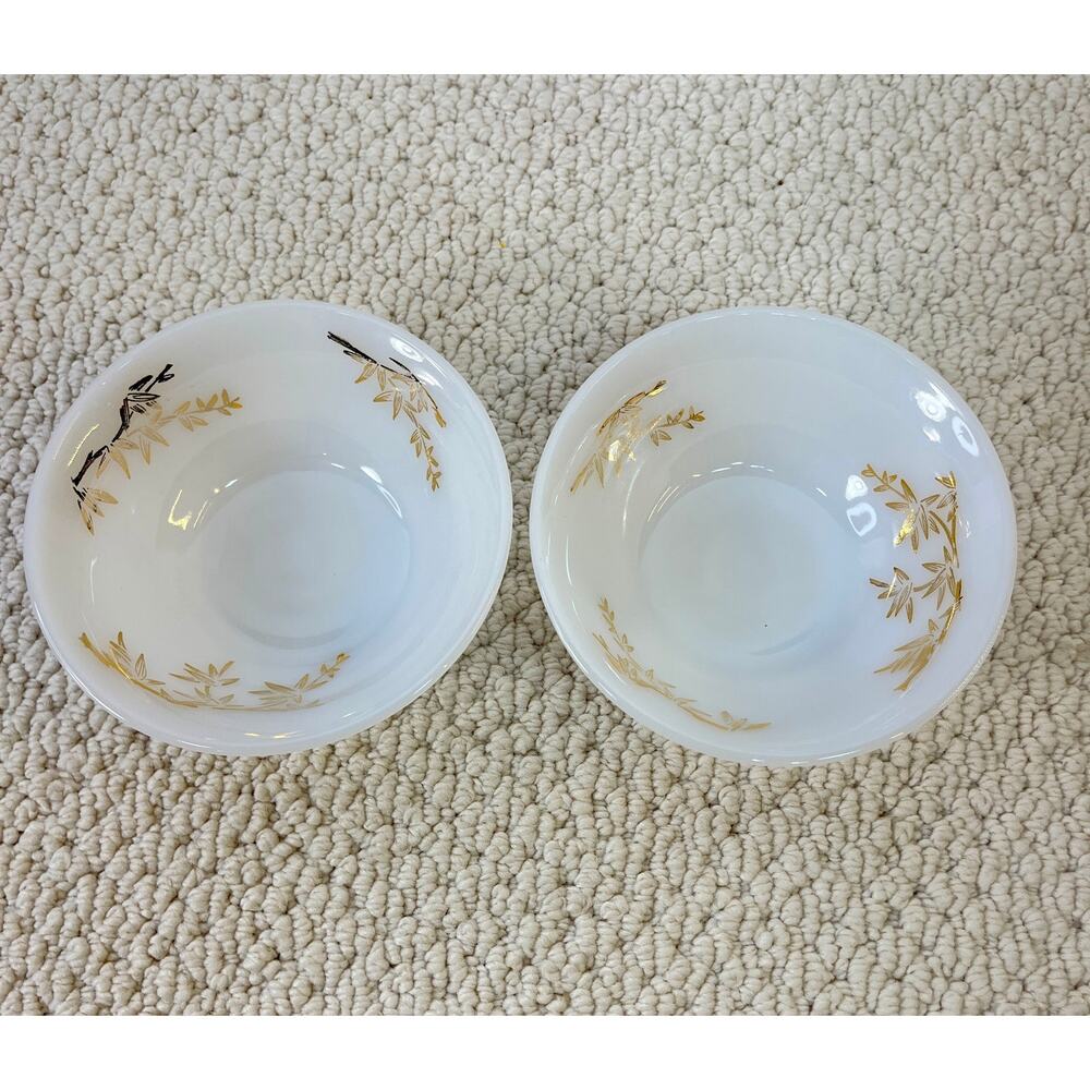Federal Glass Golden Glory Small Dessert Bowls Lot of 2 White Gold 1950s-1960s